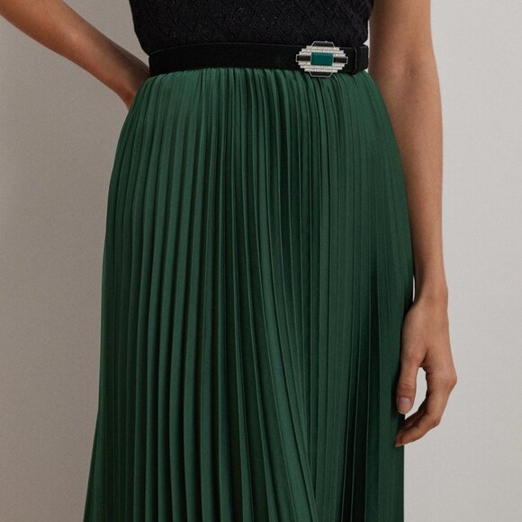 Lauren Ralph Lauren Pleated Satin Charmeuse Skirt | Green | NWT | Size 16 - Picture 3 of 4